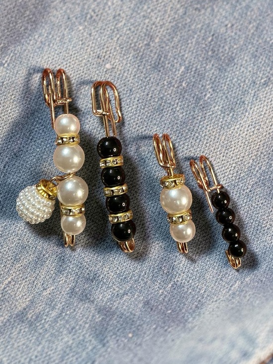 Boutique Jewelry - Beaded Safety Pin Set Pearl Black Gold Bag Charm Clothing Pins NEW